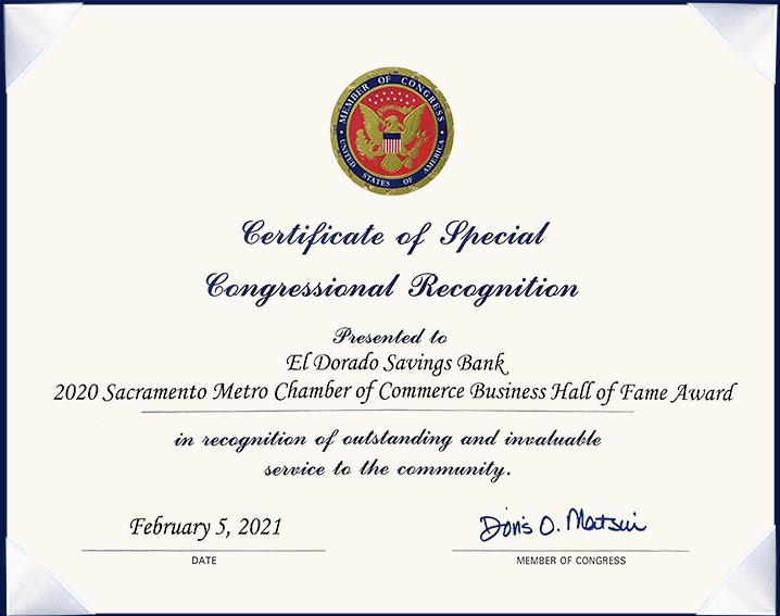 U.S. House of Representatives Certificate of Recognition